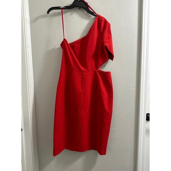 JILL STUART Red One Shoulder Cut-Out Slit‎ Stretch Crepe Dress 10 - Picture 8 of 8